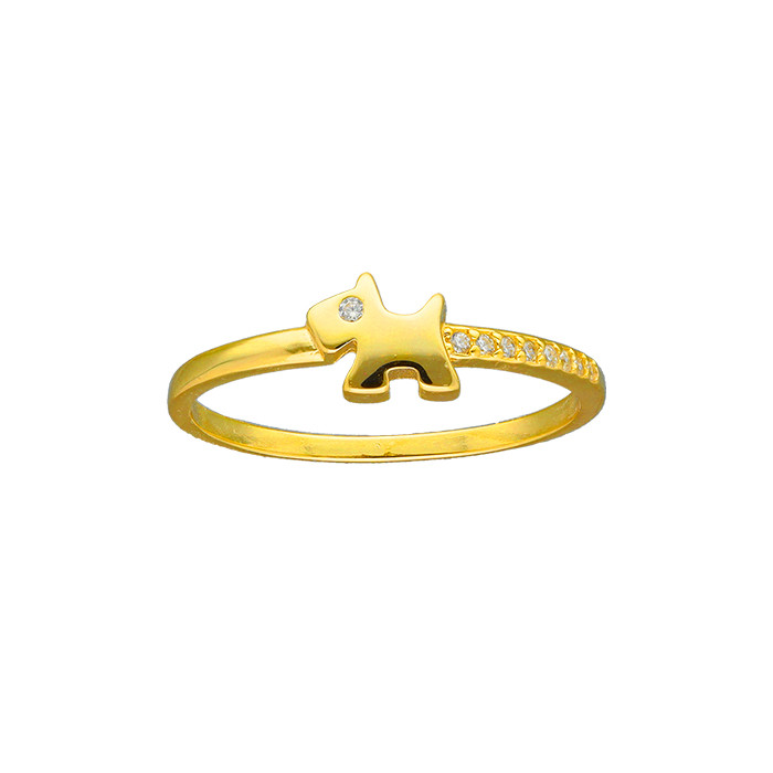 ANILLO EN PLATA DORADA PERRO Y CIRCONITAS BLANCAS