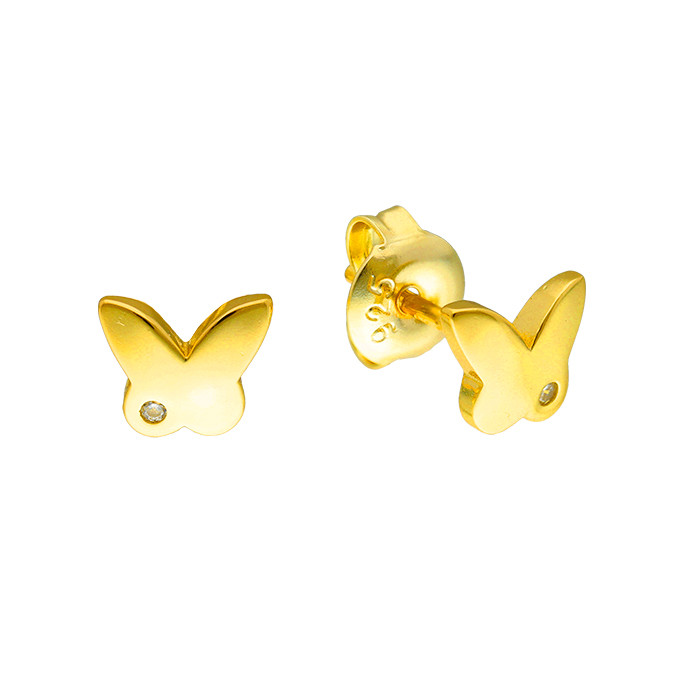 PENDIENTES EN PLATA DORADA MARIPOSA CON CIRCONITA BLANCA