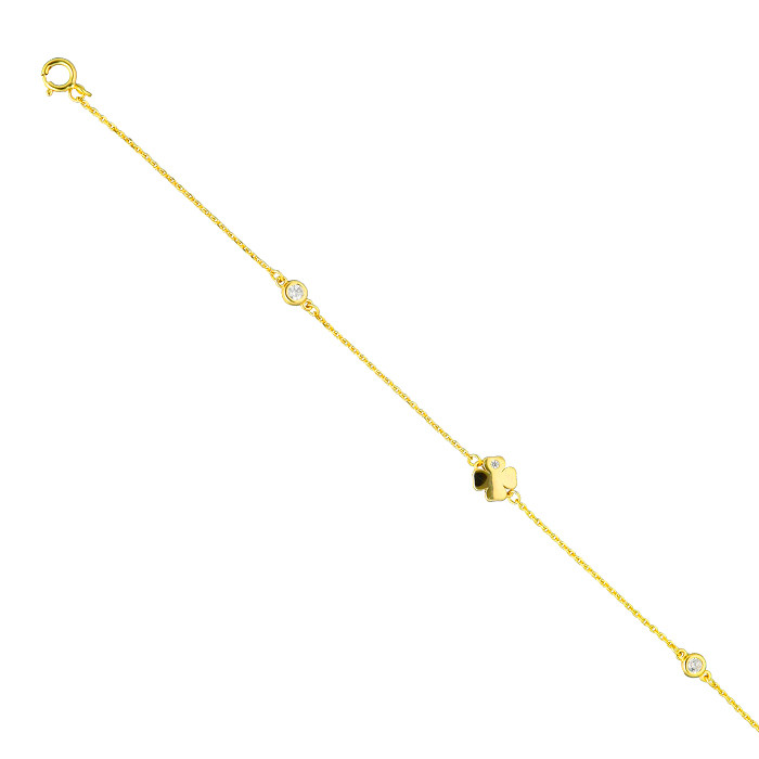 PULSERA EN PLATA DORADA CON TREBOL Y CIRCONITAS BLANCAS