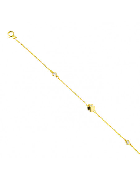 PULSERA EN PLATA DORADA CON TREBOL Y CIRCONITAS BLANCAS