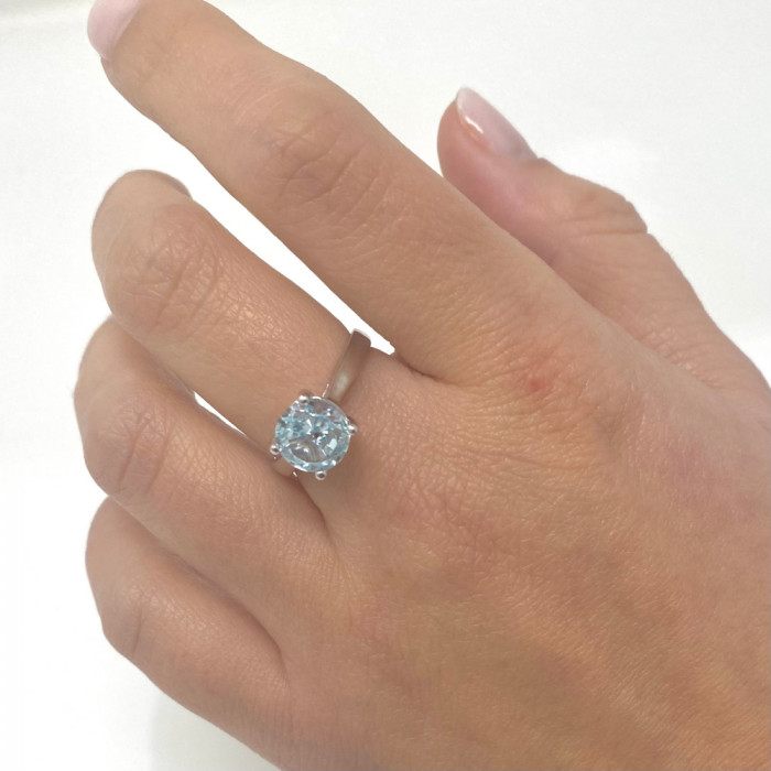 ANILLO DE PLATA CIRCONITA AZUL REDONDA 2