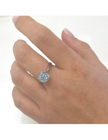 ANILLO DE PLATA CIRCONITA AZUL REDONDA