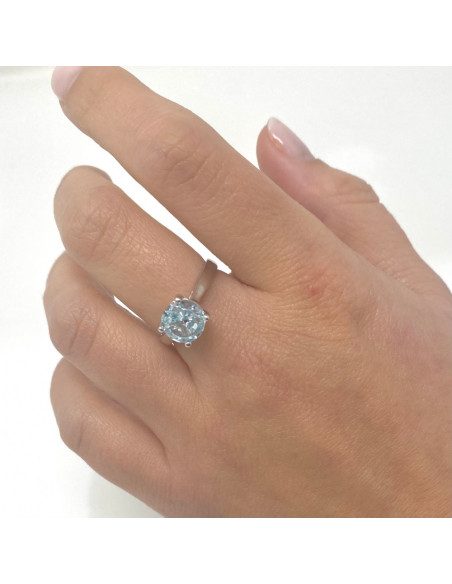 ANILLO DE PLATA CIRCONITA AZUL REDONDA