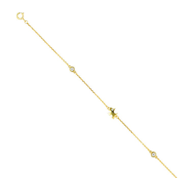 PULSERA EN PLATA DORADA PERRO Y CIRCONITAS BLANCAS
