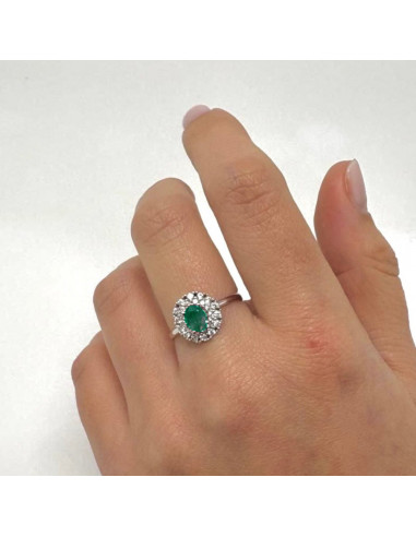 ANILLO ORO BLANCO ESMERALDA CENTRAL CÍRCULO DE CIRCONITAS