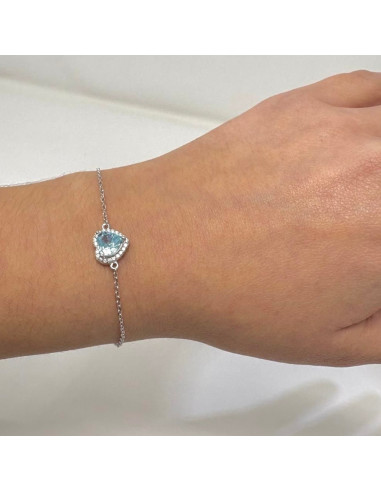 PULSERA DE PLATA CIRCONITA CENTRAL AZUL CORAZÓN Y BLANCAS