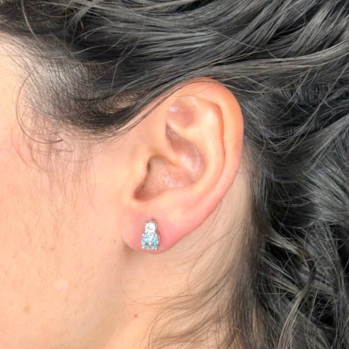 PENDIENTES DE PLATA CIRCONITA AZUL REDONDA GARRA Y BLANCA 2