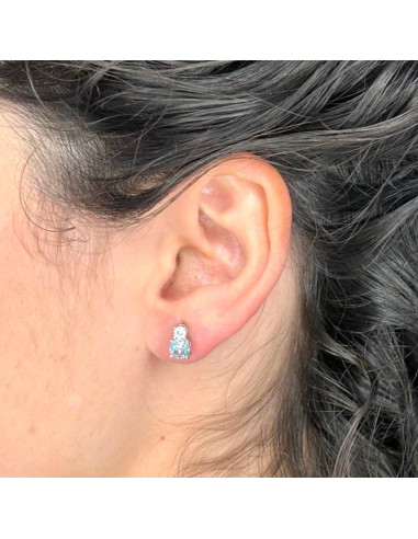 PENDIENTES DE PLATA CIRCONITA AZUL REDONDA GARRA Y BLANCA