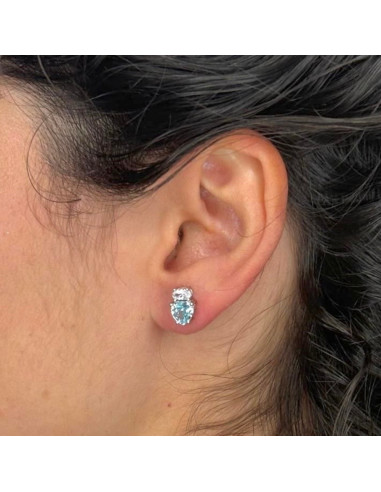 PENDIENTES EN PLATA DE LEY CON CIRCONITA AZUL CORAZÓN Y BLANCA OVAL