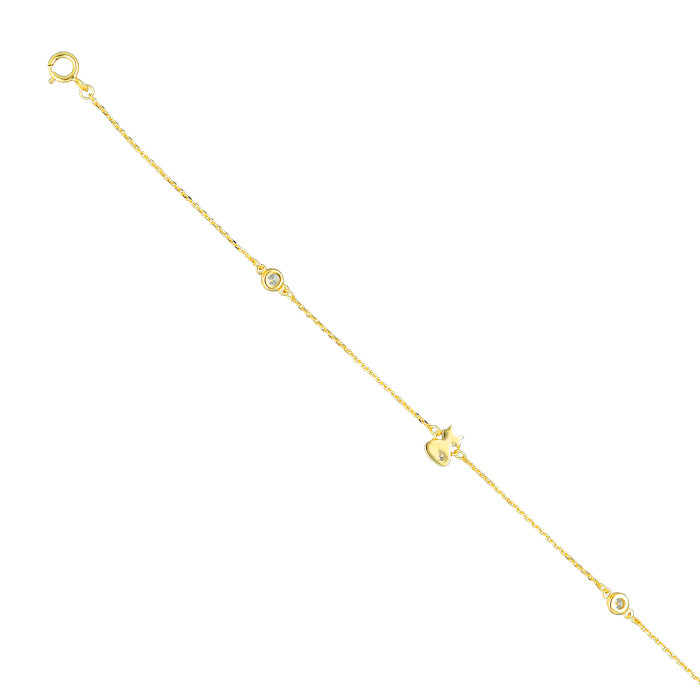 PULSERA EN PLATA DORADA GATO Y CIRCONITAS BLANCAS