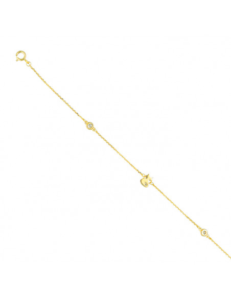 PULSERA EN PLATA DORADA GATO Y CIRCONITAS BLANCAS