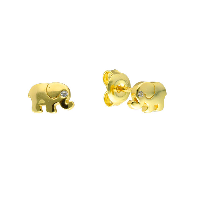 PENDIENTES EN PLATA DORADA ELEFANTE CON CIRCONITA