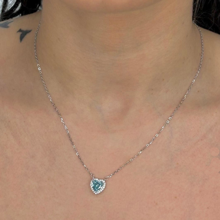 GARGANTILLA EN PLATA CON COLGANTE DE CIRCONITA CORAZON AZUL 2