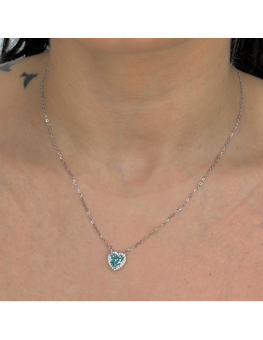 GARGANTILLA EN PLATA CON COLGANTE DE CIRCONITA CORAZON AZUL