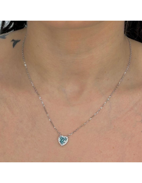 GARGANTILLA EN PLATA CON COLGANTE DE CIRCONITA CORAZON AZUL