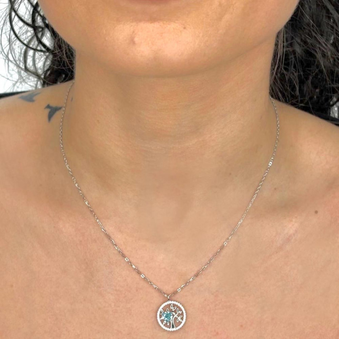 GARGANTILLA DE PLATA COLGANTE ÁRBOL CON CORAZÓN CIRCONITAS 2