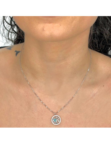 GARGANTILLA DE PLATA COLGANTE ÁRBOL CON CORAZÓN CIRCONITAS