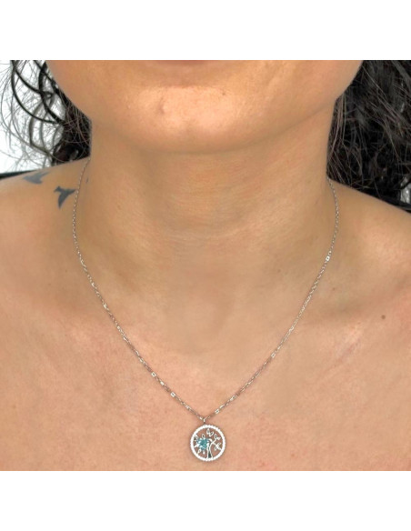 GARGANTILLA DE PLATA COLGANTE ÁRBOL CON CORAZÓN CIRCONITAS