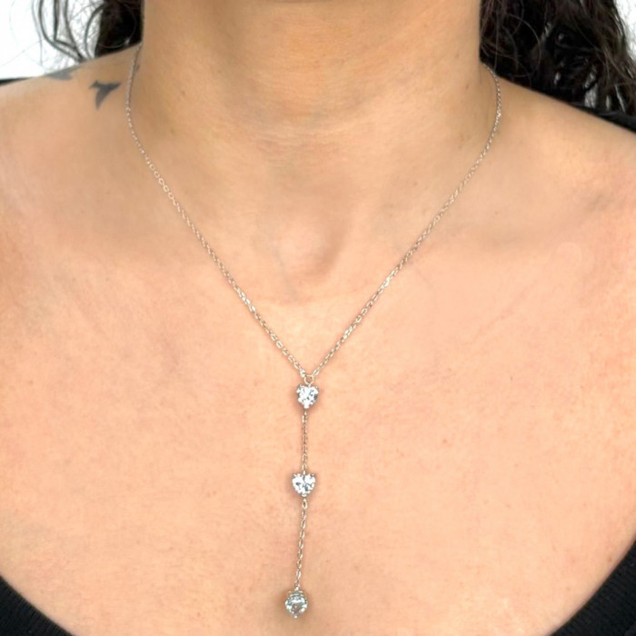 GARGANILLA DE PLATA CON CORAZONES CIRCONITA AZUL 2