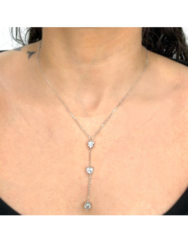 GARGANILLA DE PLATA CON CORAZONES CIRCONITA AZUL