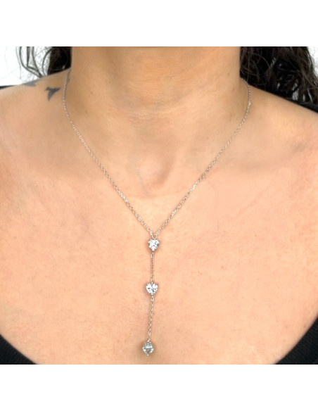 GARGANILLA DE PLATA CON CORAZONES CIRCONITA AZUL