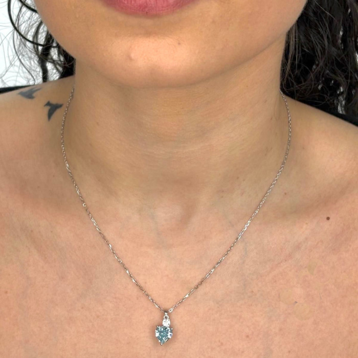 GARGANTILLA PLATA CIRCONITA AZUL Y BLANCA CORAZÓN 2