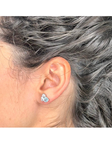 PENDIENTES EN PLATA CON CIRCONITAS DE CORAZÓN Y  OVALO