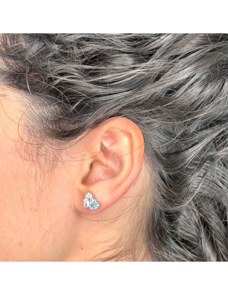 PENDIENTES EN PLATA CON CIRCONITAS DE CORAZÓN Y  OVALO