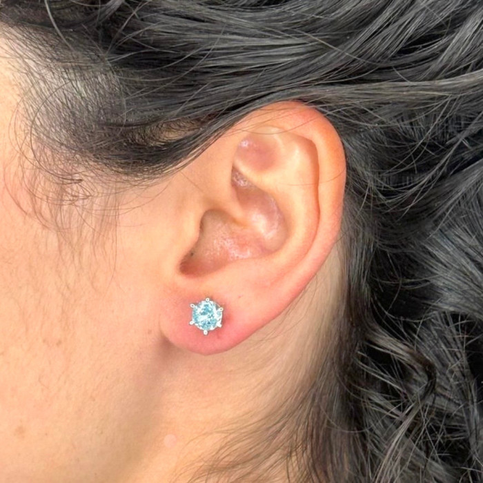 PENDIENTES EN PLATA CON CORCONITA AZUL REDONDA 2