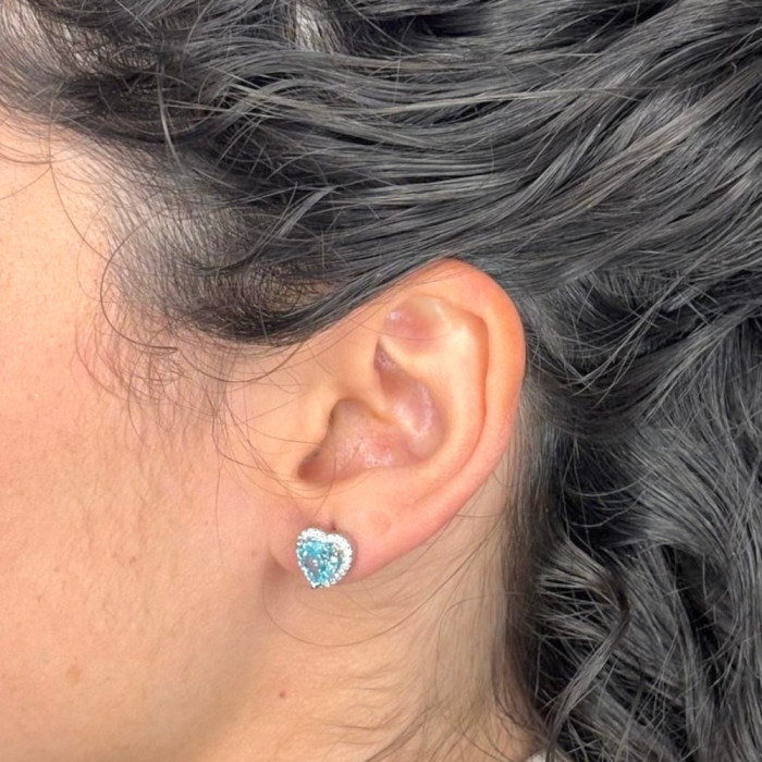 PENDIENTES DE PLATA CON CIRCONITA CORAZÓN AZUL Y BLANCAS 2