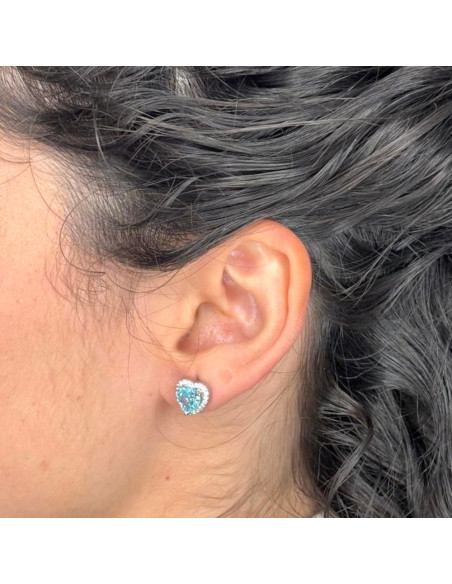 PENDIENTES DE PLATA CON CIRCONITA CORAZÓN AZUL Y BLANCAS