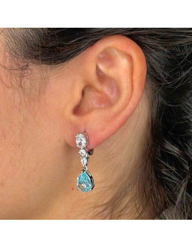 PENDIENTES EN PLATA LARGOS CON CIRCONITA AZUL GOTA Y BLANCAS