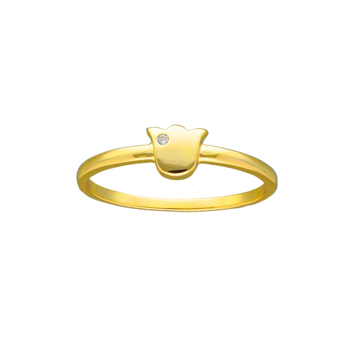 ANILLO EN PLATA  DORADA CON TULIPAN Y CIRCONITA BLANCA