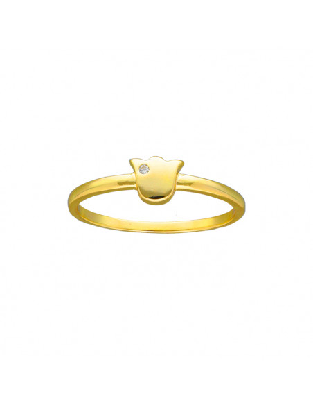 ANILLO EN PLATA  DORADA CON TULIPAN Y CIRCONITA BLANCA