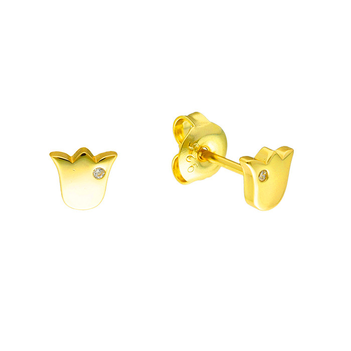 PENDIENTES EN PLATA DORADA TULIPAN CON CIRCONITA BLANCA