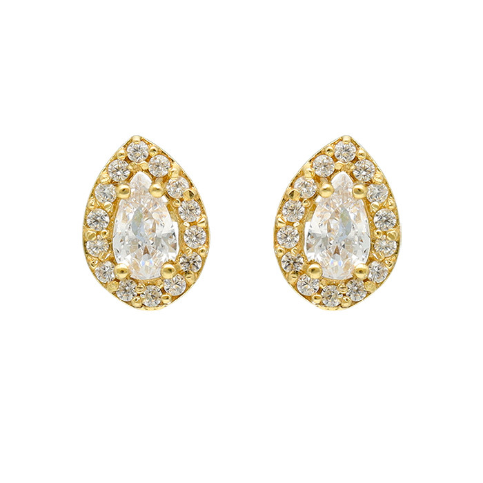 PENDIENTES EN ORO CIRCONITAS BLANCAS GOTA GARRA