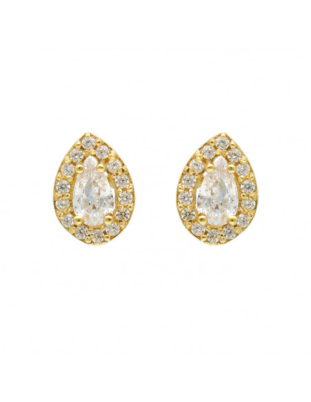 PENDIENTES EN ORO CIRCONITAS BLANCAS GOTA GARRA