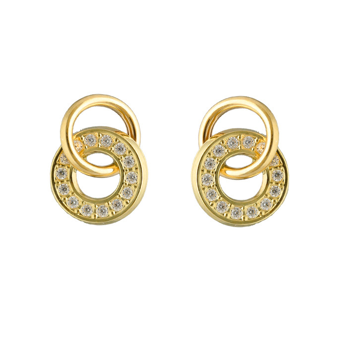 PENDIENTES EN ORO DOBLE ARO CIRCONITAS BLANCAS