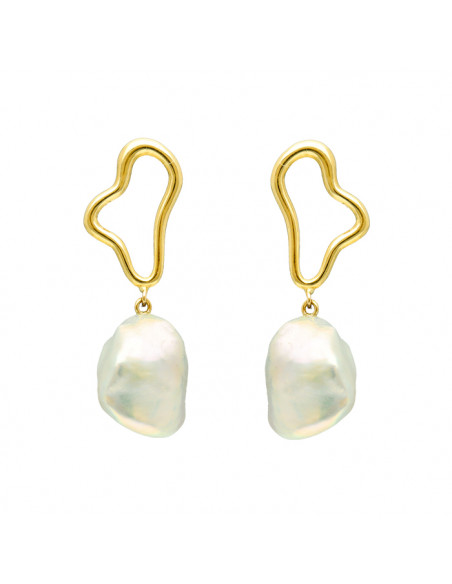 PENDIENTES EN ORO LARGOS ASIMETRICOS CON PERLA BARROCA CULTIVADA