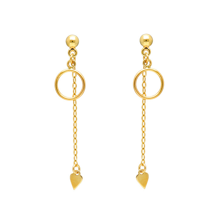 PENDIENTES EN ORO LARGOS CADENA CORAZÓN Y ARO