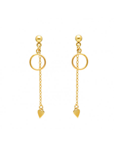 PENDIENTES EN ORO LARGOS CADENA CORAZÓN Y ARO