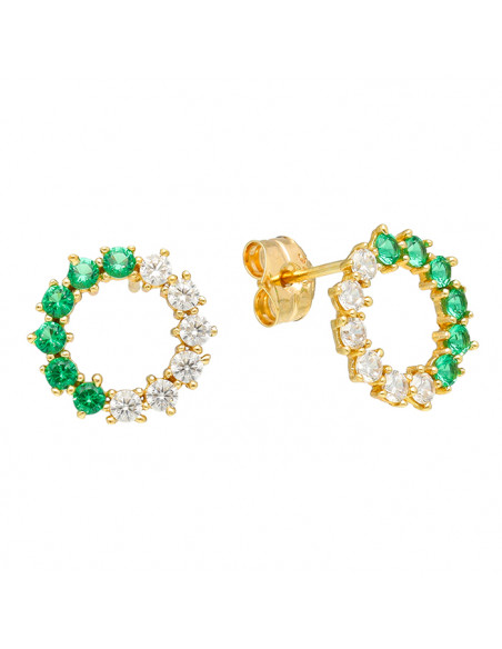 PENDIENTES EN ORO CIRCULO ESMERALDAS Y ZIR