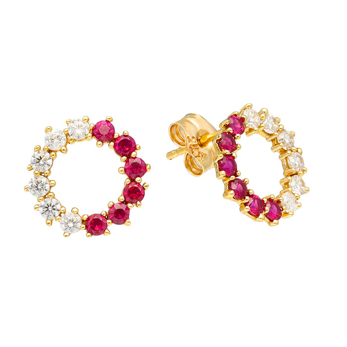 PENDIENTES EN ORO CIRCULO RUBI Y ZIR