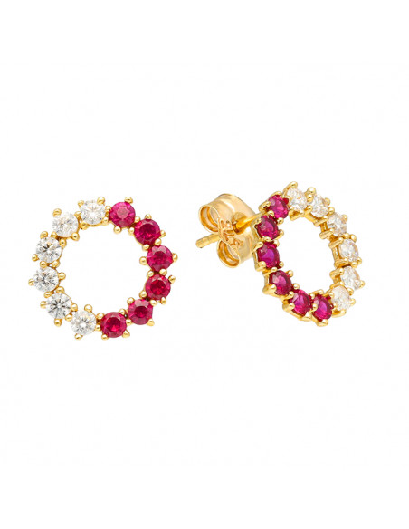 PENDIENTES EN ORO CIRCULO RUBI Y ZIR
