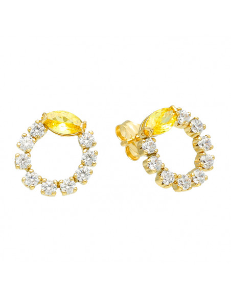 PENDIETES EN ORO CIRCULO CIRCONITAS BLANCAS Y AMARILLA GARRA