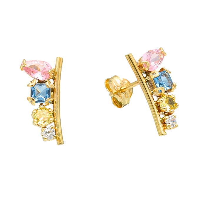 PENDIENTES EN ORO ESCALADOR CIRCONITAS MULTICOLOR