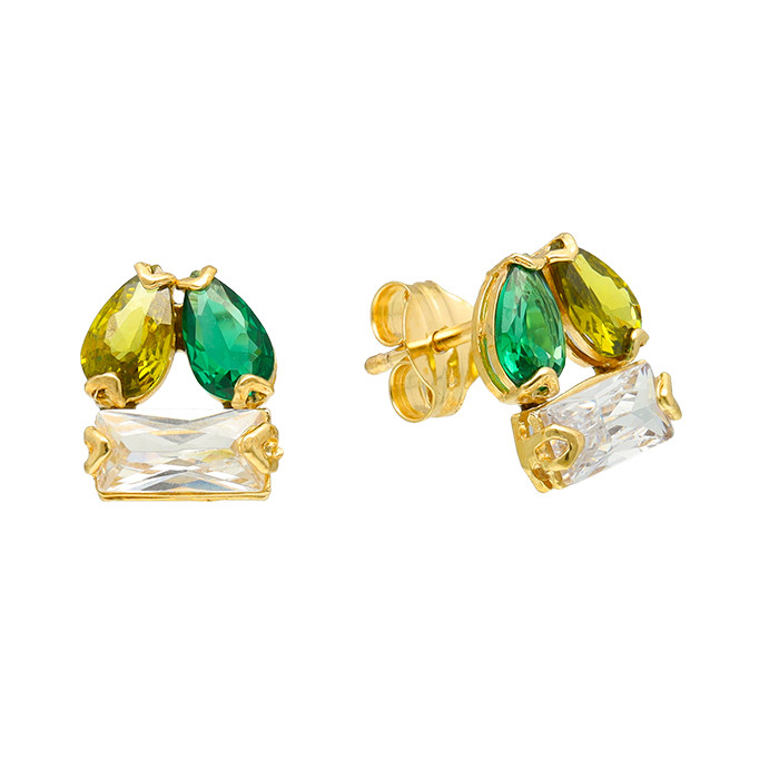 PENDIENTES EN ORO CIRCONITAS MULTICOLOR GARRA
