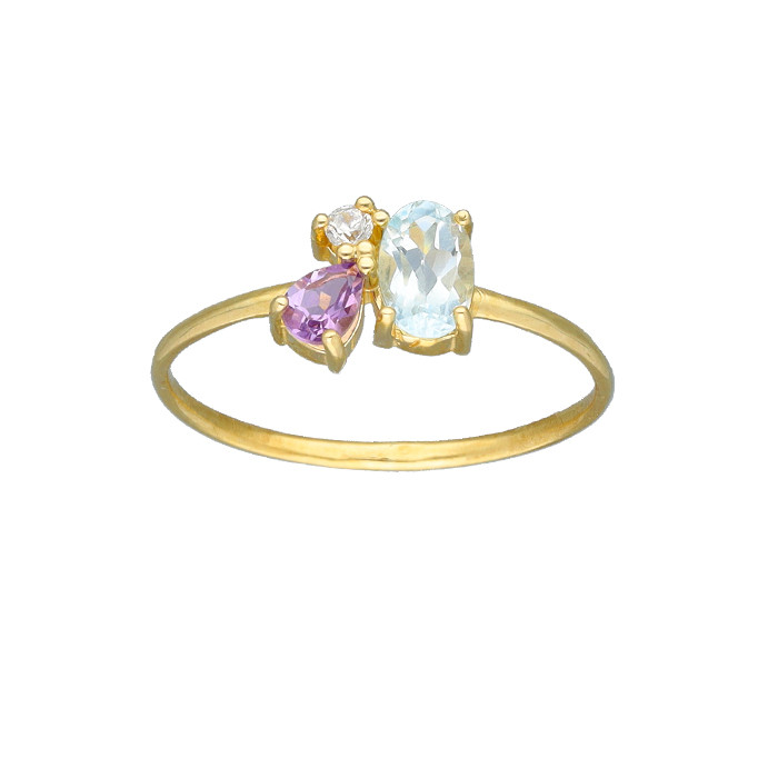 ANILLO EN ORO TRES CIRCONITAS MULTICOLOR GARRA