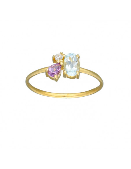 ANILLO EN ORO TRES CIRCONITAS MULTICOLOR GARRA