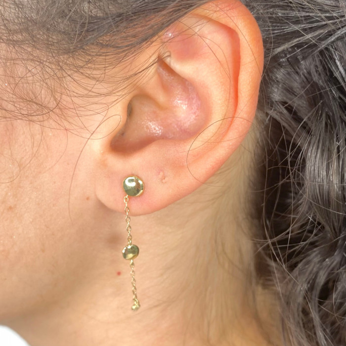 PENDIENTES EN ORO LARGOS CON  CADENA ESFERAS Y CIRCONITAS 2